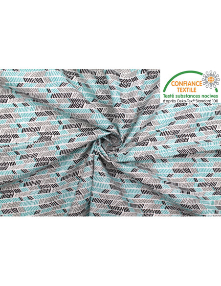 Tissu Cretonne Coton Imprimé Hipi Turquoise -Au Mètre