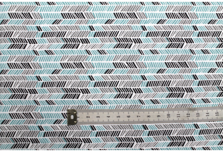 Tissu Cretonne Coton Imprimé Hipi Turquoise -Au Mètre