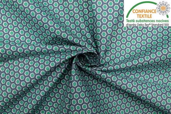 Tissu Cretonne Coton Imprimé Ruche Vert -Au Mètre