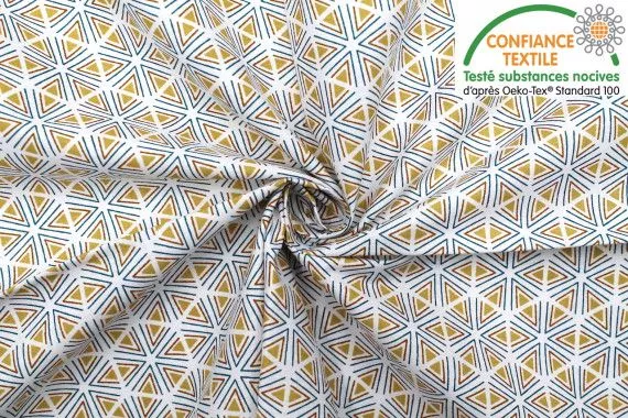 Tissu Cretonne Coton Imprimé Trilosange Ocre -Au Mètre