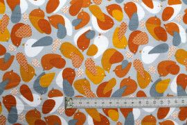 Tissu Cretonne Coton Imprimé Bird Orange -Au Mètre