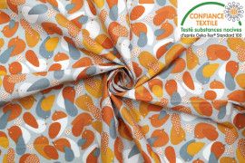Tissu Cretonne Coton Imprimé Bird Orange -Au Mètre