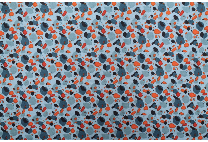 Tissu Cretonne Coton Imprimé Mika Bleu -Au Mètre