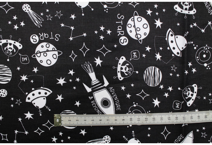 Tissu Cretonne Coton Imprimé Galaxie Noir -Au Mètre