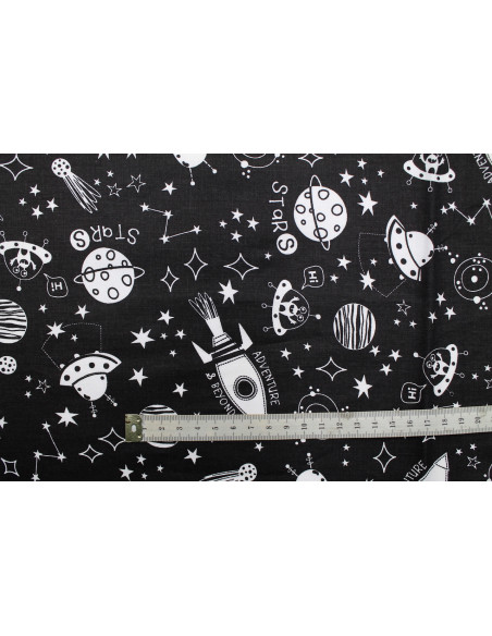 Tissu Cretonne Coton Imprimé Galaxie Noir -Au Mètre