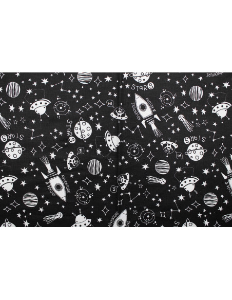 Tissu Cretonne Coton Imprimé Galaxie Noir -Au Mètre