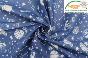 Tissu Cretonne Coton Imprimé Galaxie Marine -Au Mètre