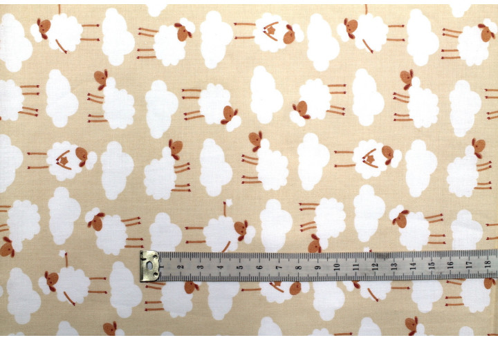 Tissu Cretonne Coton Imprimé Mouton Rose Saumon -Au Mètre