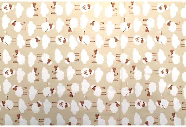 Tissu Cretonne Coton Imprimé Mouton Rose Saumon -Au Mètre