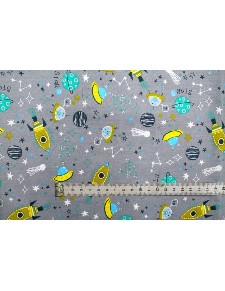 Tissu Cretonne Coton Imprimé Mini Galaxie Gris -Au Mètre