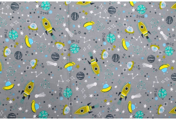 Tissu Cretonne Coton Imprimé Mini Galaxie Gris -Au Mètre