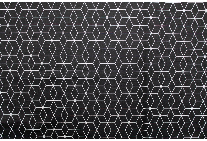 Tissu Cretonne Coton Imprimé Kubik Noir -Au Mètre