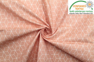 Tissu Cretonne Coton Imprimé Kubik Corail -Au Mètre
