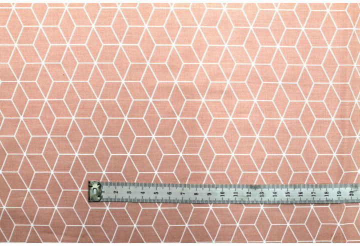 Tissu Cretonne Coton Imprimé Kubik Corail -Au Mètre