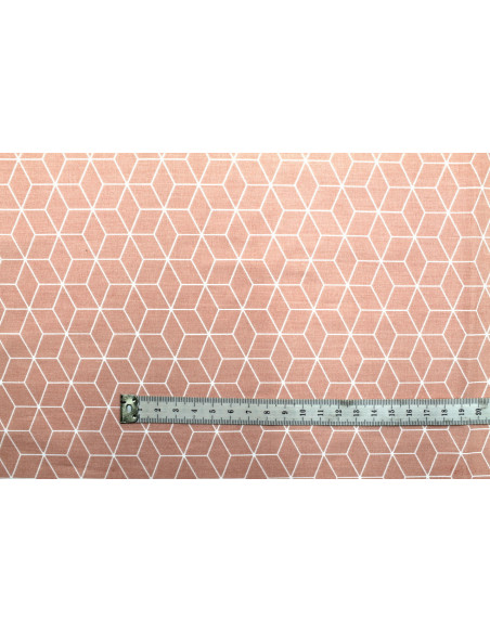 Tissu Cretonne Coton Imprimé Kubik Corail -Au Mètre