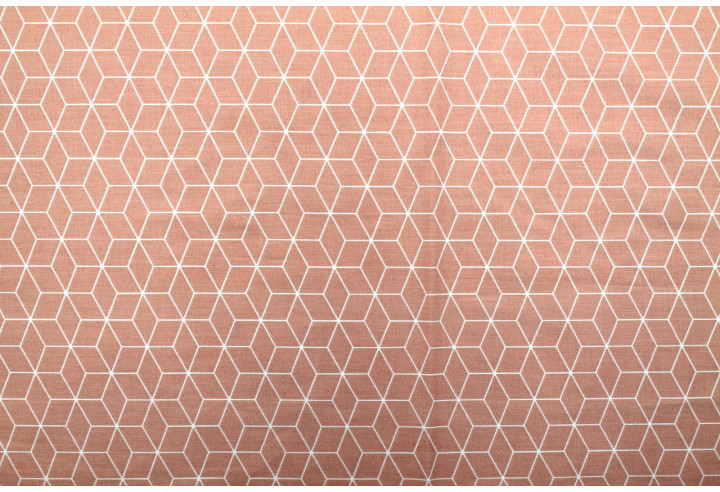 Tissu Cretonne Coton Imprimé Kubik Corail -Au Mètre