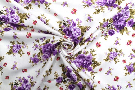 Tissu Polyviscose Imprimée Bouquet de fleurs Violet -Au Mètre