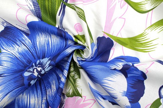 Tissu Toile Polycoton Grande Largeur Maxi Tulipe Bleu -Au Mètre