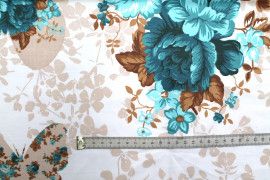 Tissu Toile Polycoton Grande Largeur Papillon de fleurs Turquoise -Au Mètre