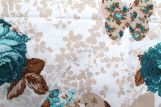 Tissu Toile Polycoton Grande Largeur Papillon de fleurs Turquoise -Au Mètre