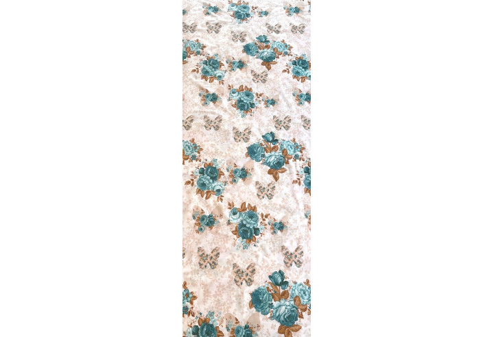 Tissu Toile Polycoton Grande Largeur Papillon de fleurs Turquoise -Au Mètre