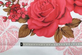 Tissu Toile Polycoton Grande Largeur Feuille et Fleur Rose -Au Mètre