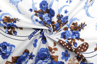 Tissu Toile Polycoton Grande Largeur Nœud et Fleurs Bleu -Au Mètre