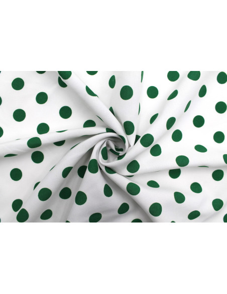 Tissu Burlington infroissable Blanc à Pois Vert -Au Mètre
