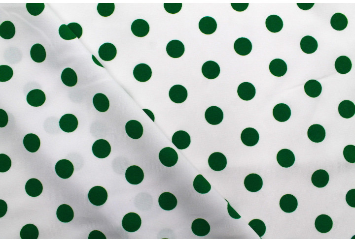 Tissu Burlington infroissable Blanc à Pois Vert -Au Mètre