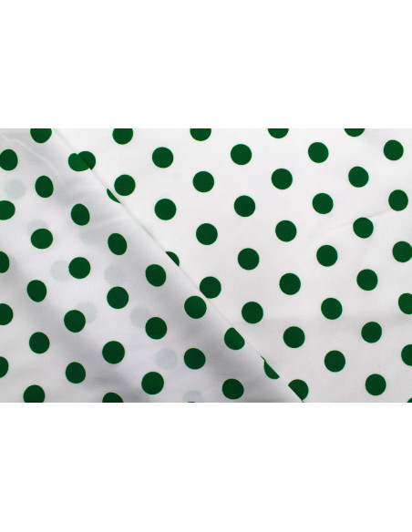 Tissu Burlington infroissable Blanc à Pois Vert -Au Mètre