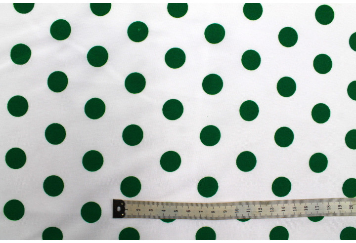 Tissu Burlington infroissable Blanc à Pois Vert -Au Mètre
