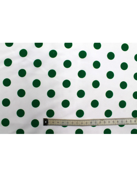 Tissu Burlington infroissable Blanc à Pois Vert -Au Mètre
