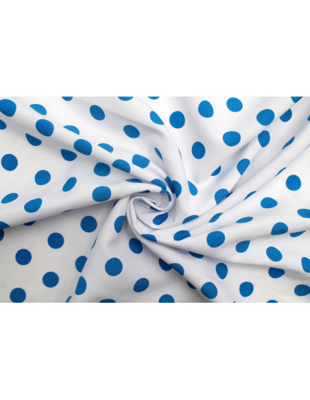 Tissu Burlington infroissable Blanc à Pois Turquoise -Au Mètre