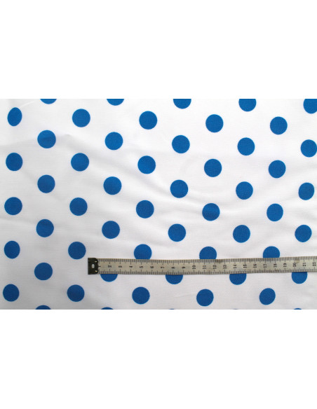 Tissu Burlington infroissable Blanc à Pois Turquoise -Au Mètre