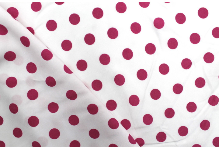 Tissu Burlington infroissable Blanc à Pois Fuchsia -Au Mètre
