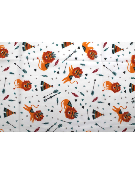 Tissu Popeline PolyCoton Imprimé Lion Indien Blanc -Au Mètre