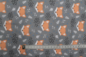 Tissu Popeline PolyCoton Imprimé Renard Gris -Au Mètre 2