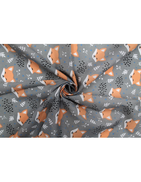 Tissu Popeline PolyCoton Imprimé Renard Gris -Au Mètre