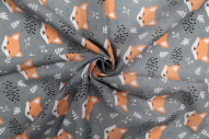 Tissu Popeline PolyCoton Imprimé Renard Gris -Au Mètre