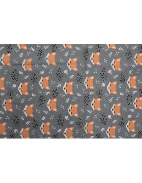 Tissu Popeline PolyCoton Imprimé Renard Gris -Au Mètre