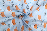Tissu Popeline PolyCoton Imprimé Renard Bleu Ciel -Au Mètre