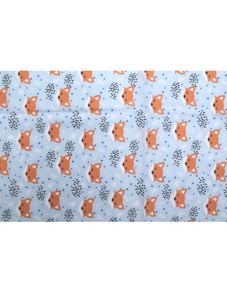 Tissu Popeline PolyCoton Imprimé Renard Bleu Ciel -Au Mètre