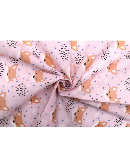 Tissu Popeline PolyCoton Imprimé Renard Rose clair -Au Mètre