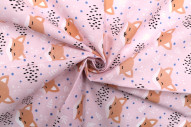Tissu Popeline PolyCoton Imprimé Renard Rose clair -Au Mètre