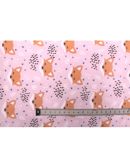 Tissu Popeline PolyCoton Imprimé Renard Rose clair -Au Mètre