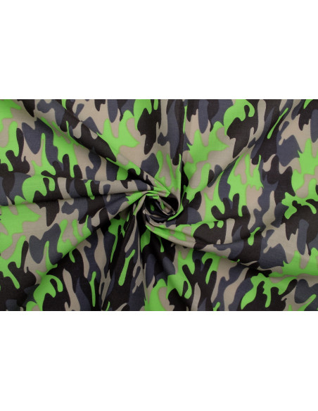 Tissu Popeline PolyCoton Imprimé Camouflage Vert -Au Mètre