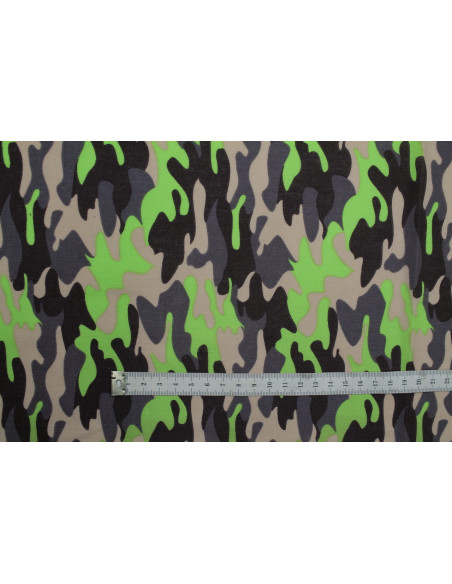 Tissu Popeline PolyCoton Imprimé Camouflage Vert -Au Mètre