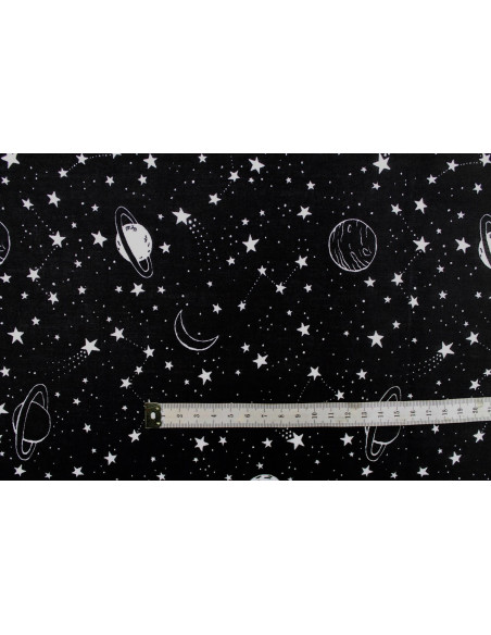 Tissu Popeline PolyCoton Imprimé Galaxie Noir -Au Mètre