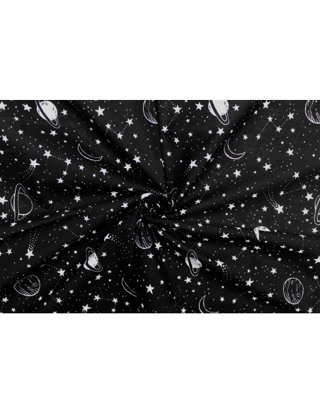 Tissu Popeline PolyCoton Imprimé Galaxie Noir -Au Mètre