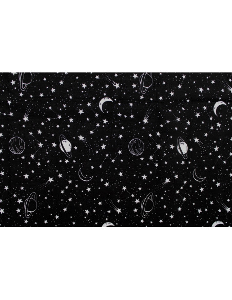 Tissu Popeline PolyCoton Imprimé Galaxie Noir -Au Mètre
